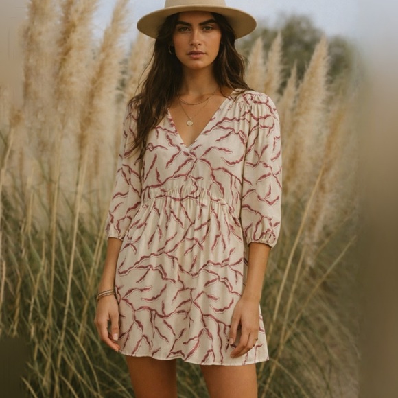 ba&sh Dresses & Skirts - BA&SH Cream Red Printed Lined Constance Mini Dress Size XS